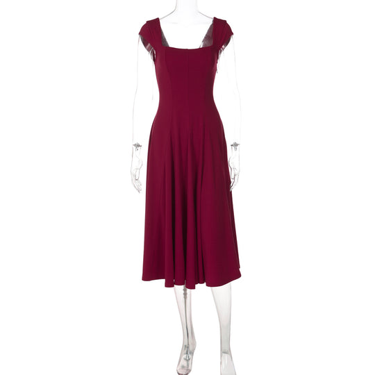 Damen Elegantes Maxikleid mit quadratischem Ausschnitt und fließendem Rock EB