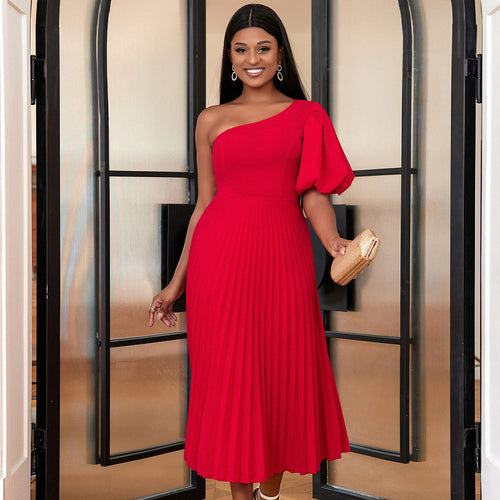 Damen Elegantes asymmetrisches Faltenkleid EB
