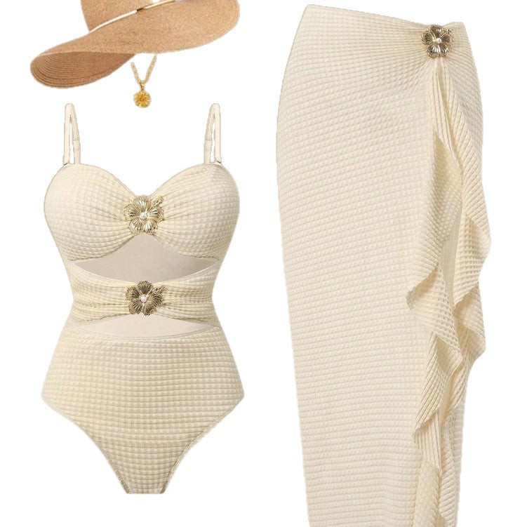 Damen Eleganter Einteiler Badeanzug mit modischem Rock EB