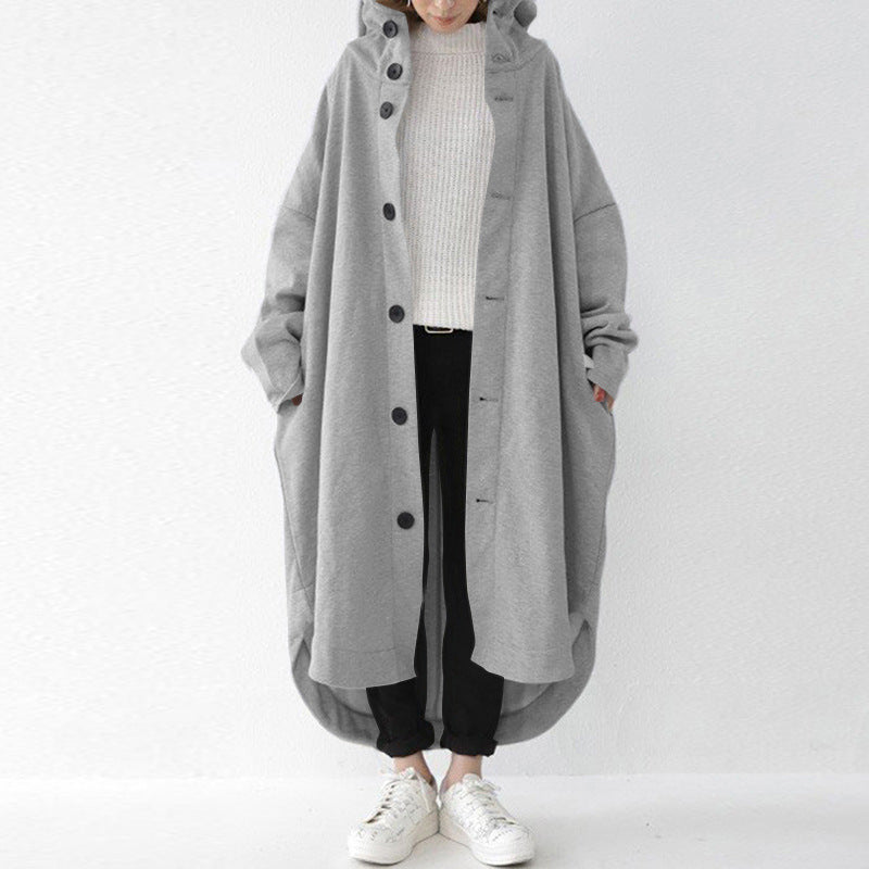 Damen nan weites Kapuzen-Kokonmantel mit asymmetrischem Saum und großen Eingrifftaschen EB