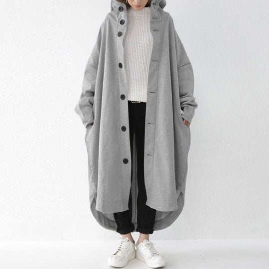 Damen nan weites Kapuzen-Kokonmantel mit asymmetrischem Saum und großen Eingrifftaschen EB