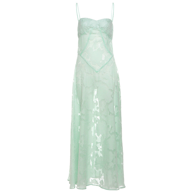 Damen Maxikleid mit transparentem Oberteil und feinem Spitzenmuster EB