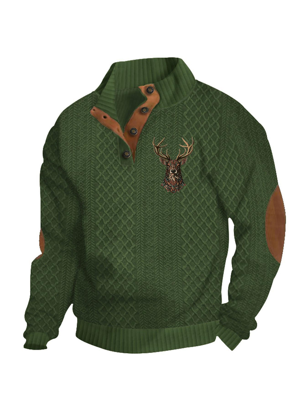 Herren nan Heritage-Strukturpullover mit Stehkragen Lederimitat-Besatz Ellenbogen-Patches und Halbknopfleiste EB