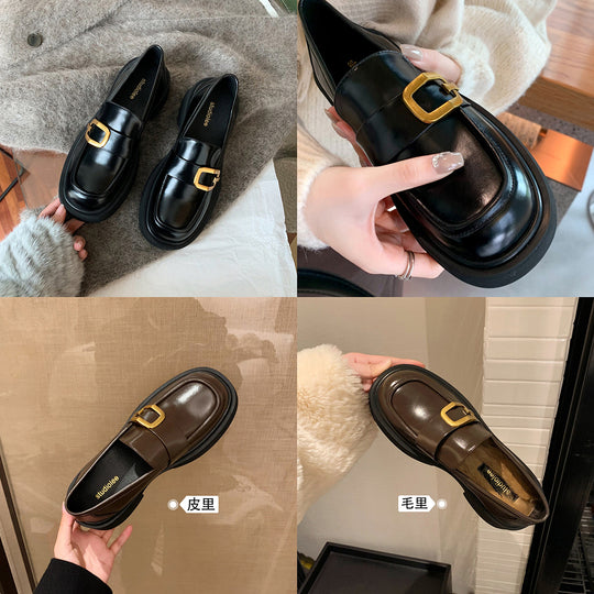 Damen Elegante Loafers mit stabiler Sohle und goldfarbener Schnallenakzent EB