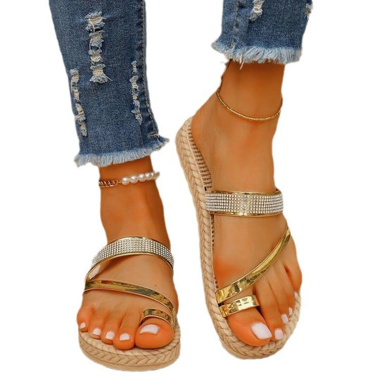 Damen komfortable Riemchen-Sandalen mit eleganter Glitzer-Applikation EB