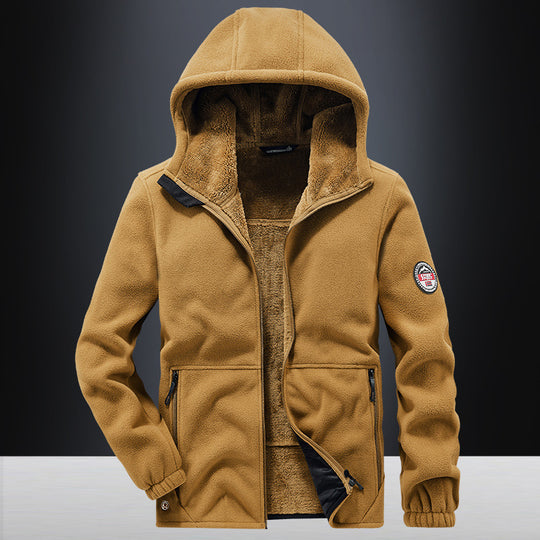 Herren Kapuzen-Fleecejacke mit Teddy-Innenfutter und Reißverschlusstaschen EB