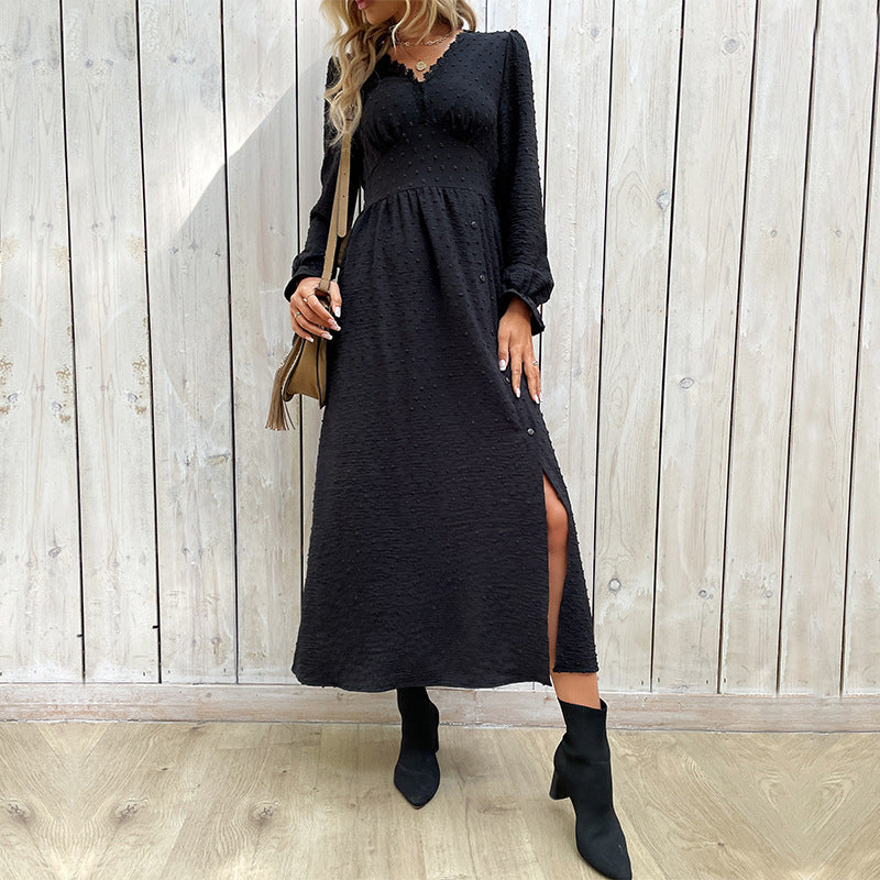 Damen Maxikleid mit elegantem V-Ausschnitt und raffiniertem Schlitz EB
