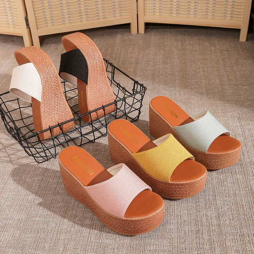 Damen Komfortable Plateau-Sandalen mit breitem Obermaterial und rutschfester Sohle EB