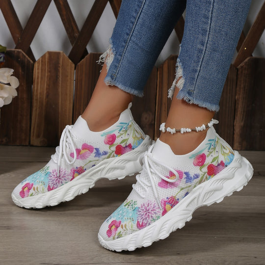 Damen Modische Sneaker mit floralem Jacquard-Gewebe und luftiger Sohle EB