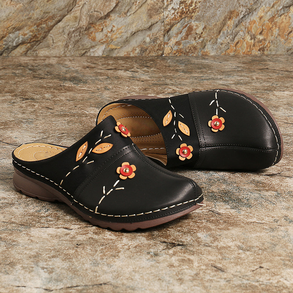 Damen Clogs mit floralem Applikationsdesign und rutschfester Sohle EB