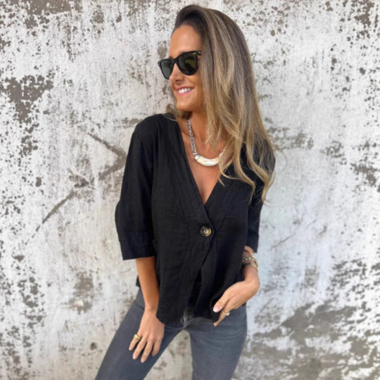 Damen Leichtes Leinenblazer mit kurzer Arm EB