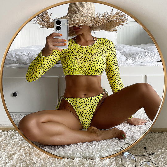Damen Langärmliger Bikini mit modernem Marmormuster EB