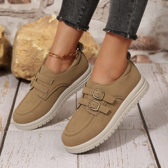 Damen modische Slip-On Sneakers mit doppeltem Schnallenverschluss EB