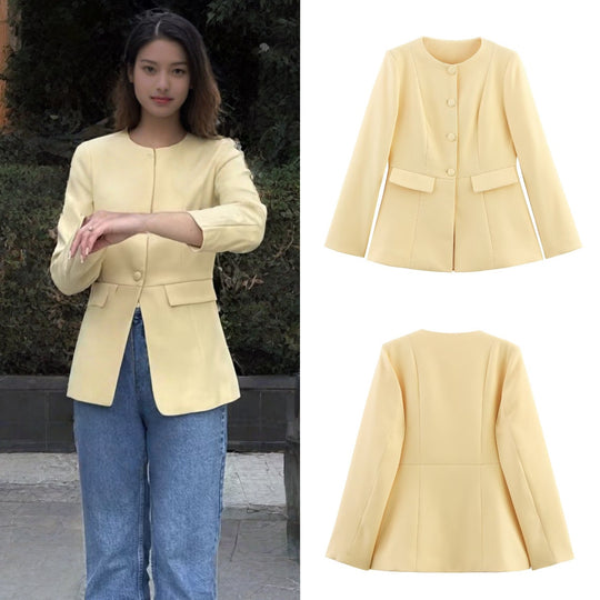 Damen elegante Blazerjacke mit dekorativen Knöpfen und Schnittführung EB