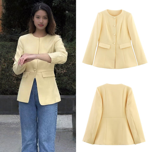 Damen elegante Blazerjacke mit dekorativen Knöpfen und Schnittführung EB