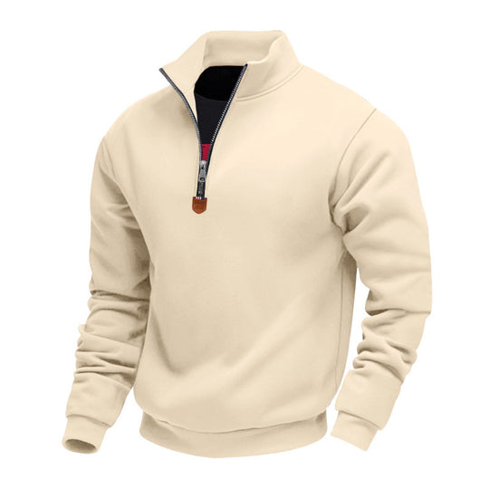 Herren nan Premium-Halbzip-Sweatshirt mit hohem Stehkragen, robustem Reißverschluss und geripptem Saum EB