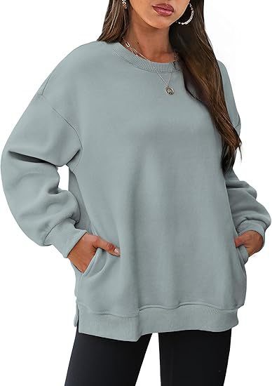 Damen nan lässiger Oversize-Sweatpullover mit seitlichen Eingrifftaschen, geripptem Saum und überschnittener Schulter EB