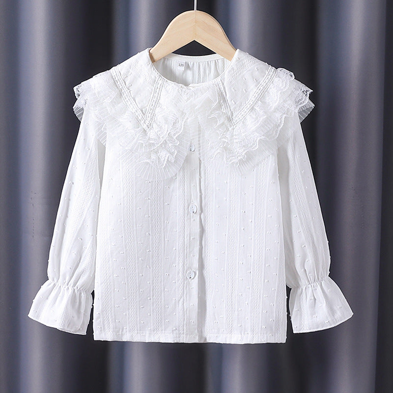 Mädchen Bluse mit voluminösem Rüschenkragen und feinen Stickereien EB