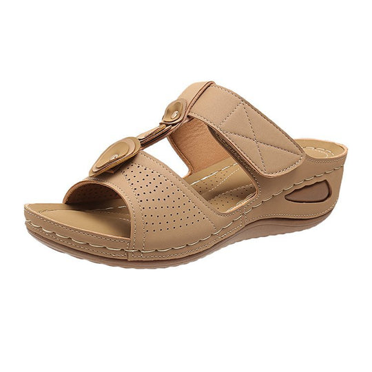 Damen Bequeme Wedge-Pantoletten mit verstellbaren Riemen und anatomischem Fußbett EB