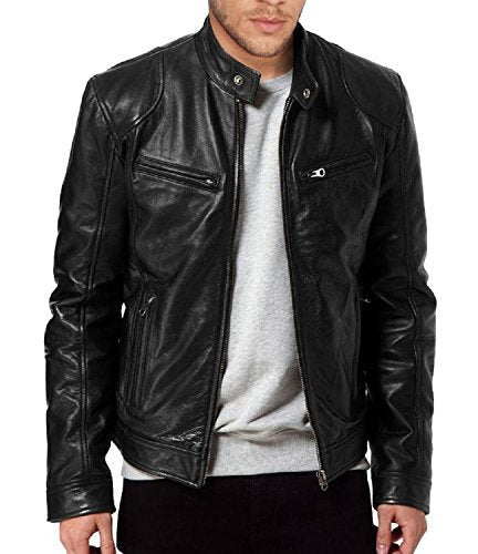 Herren Biker-Lederjacke mit Zipperdetails