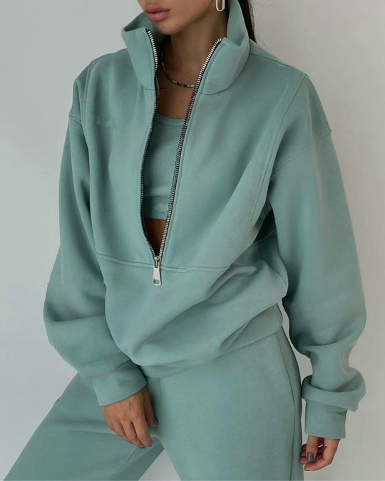 Damen Lässiger Oversized-Hoodie und Jogginghose Set mit Praktischem Reißverschluss EB