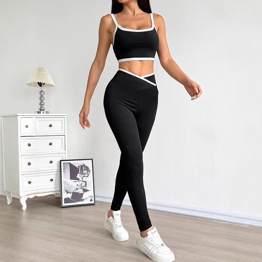 Damen Sportliches Set mit engem Oberteil und hoch geschnittenen Leggings EB