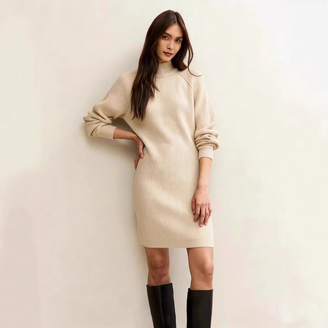 Damen Strickkleid in taillierter Silhouette mit Stehkragen und Raglanärmeln EB