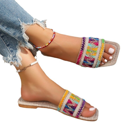 Damen Trendige Slipper mit buntem Musterdruck und komfortablem Fußbett EB