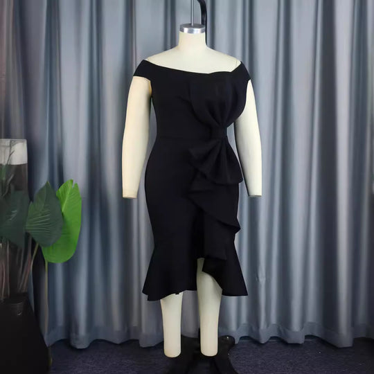 Damen Elegantes Abendkleid mit asymmetrischem Rüschendesign EB