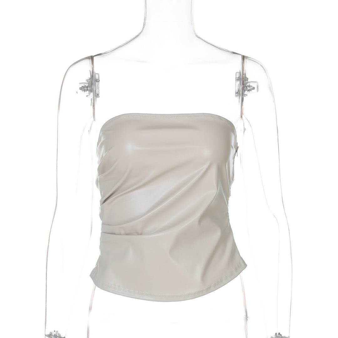 Damen ärmelloses Satin-Top mit elegantem Raffungselement EB