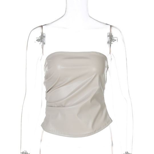 Damen ärmelloses Satin-Top mit elegantem Raffungselement EB