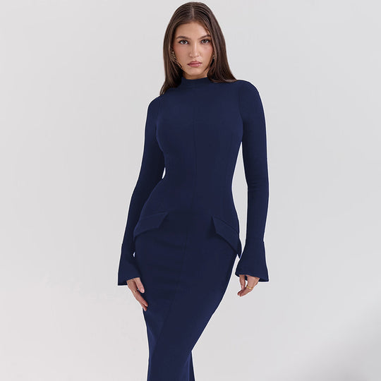 Damen Elegantes und figurbetontes Langarmkleid mit modernem Design EB