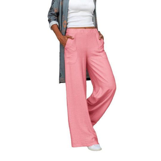 Damen nan weite Leinenmix-Hose mit hohem elastischen Bund und aufgesetzten Seitentaschen EB