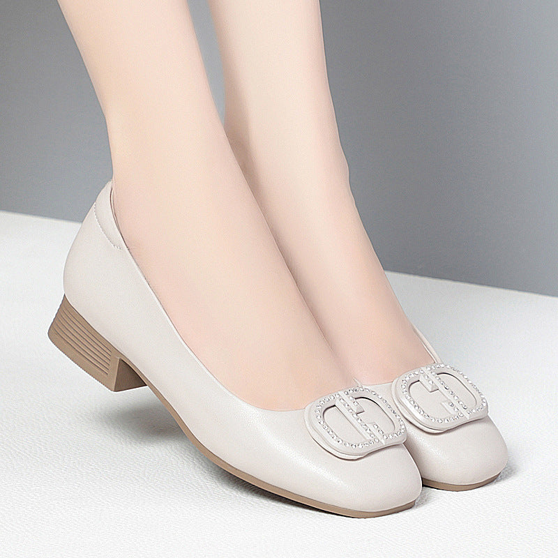 Damen Elegante Ballerinas mit modischem Strassdetail und komfortablem Blockabsatz EB