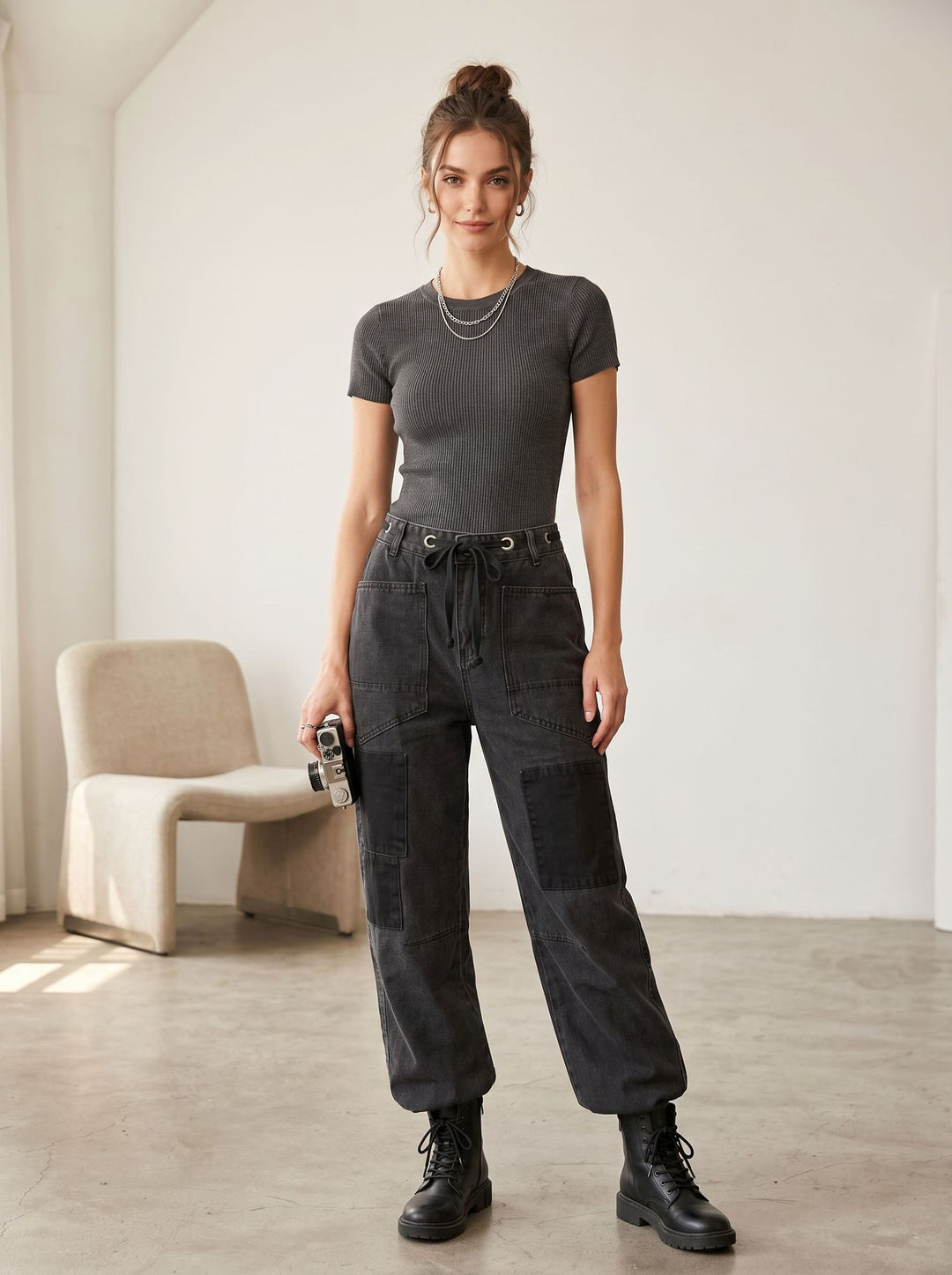 Damen nan oversized Strickpullover mit Rundhalsausschnitt und entspannter Silhouette EB