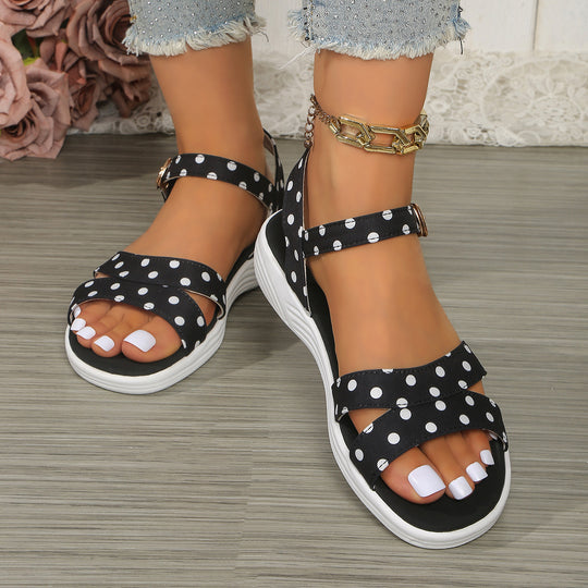 Damen elegante Sandalen mit verstelbaren Riemen und punktiertem Design EB