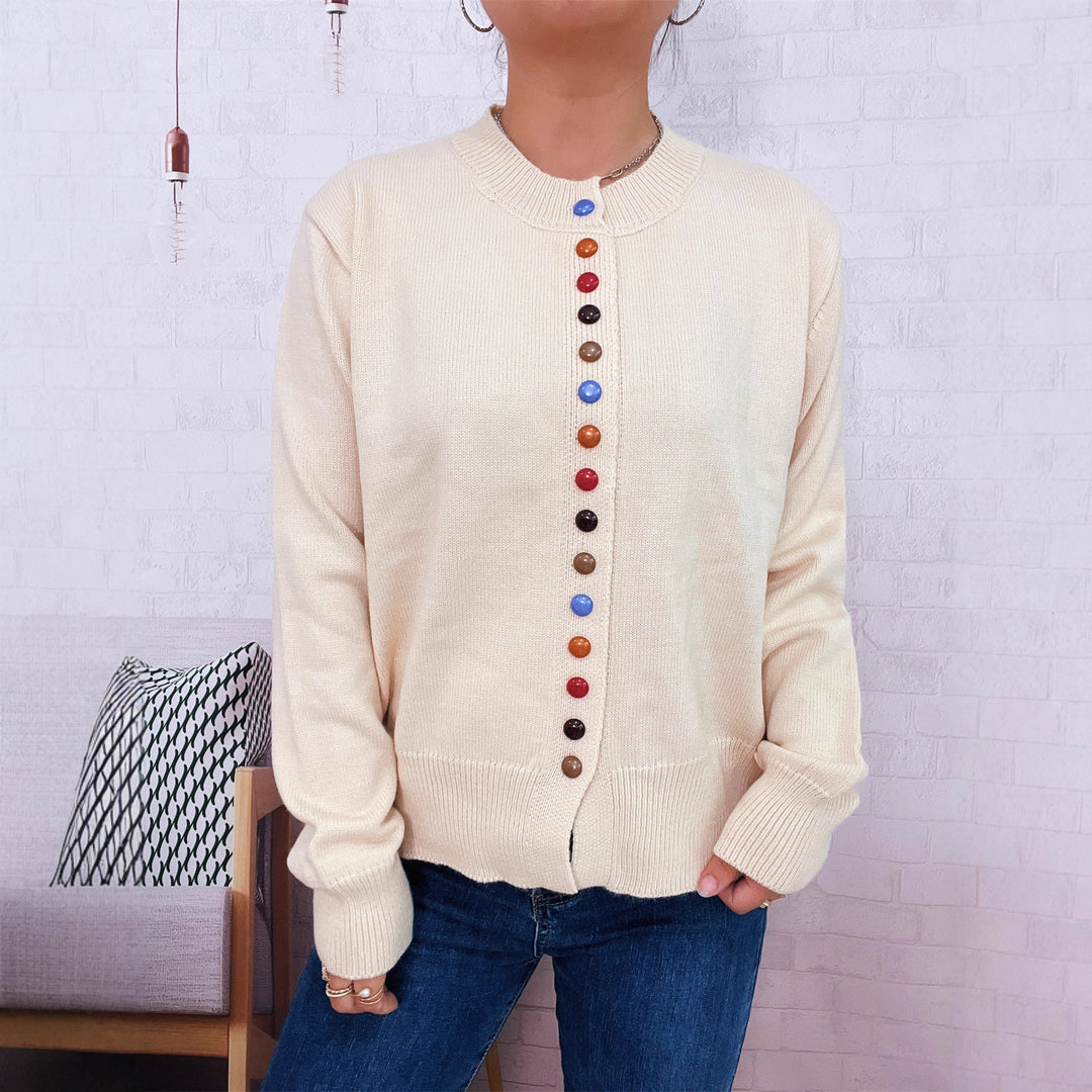 Damen stilvolle Strickjacke mit bunten Knöpfen EB