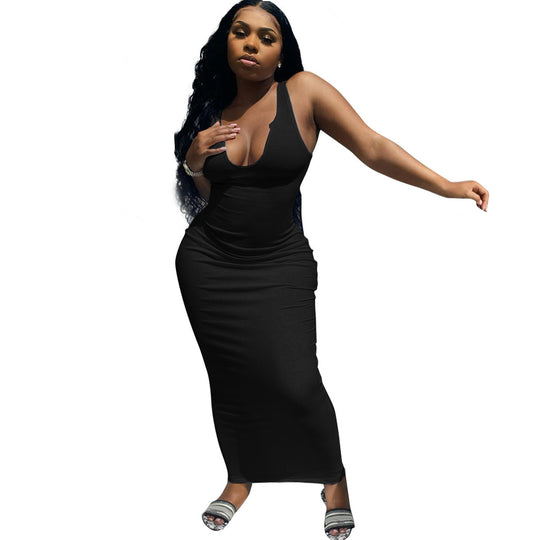 Damen Figurbetontes Maxikleid mit tiefem V-Ausschnitt und sportlichem Design EB