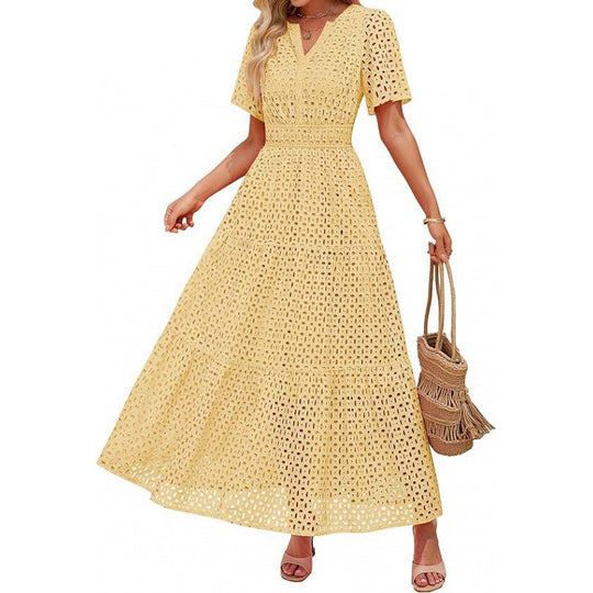 Damen Maxikleid mit gehäkeltem Muster EB