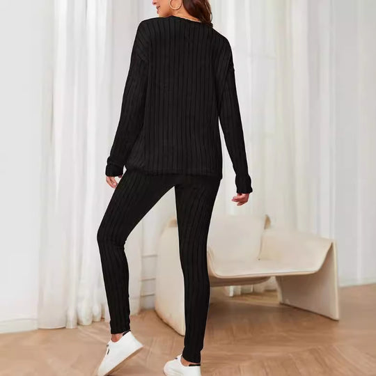 Damen Lässiges Strick-Set mit Gerippter Struktur und Weitem Schnitt EB