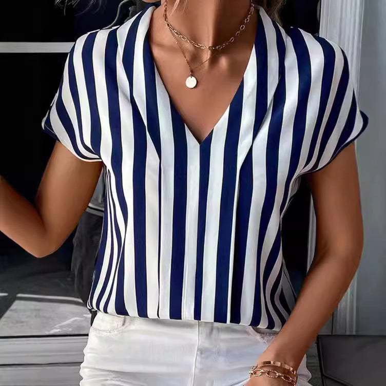 Damen Freizeit Blusenshirt im modernen Streifen-Design mit elegantem V-Ausschnitt Heidi-Mode