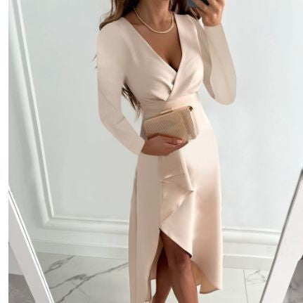 Damen Wickelkleid mit elegantem V-Ausschnitt und schwingendem Saum EB