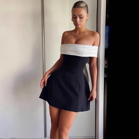 Damen Off-Shoulder Kleid mit elegantem Faltenwurf EB
