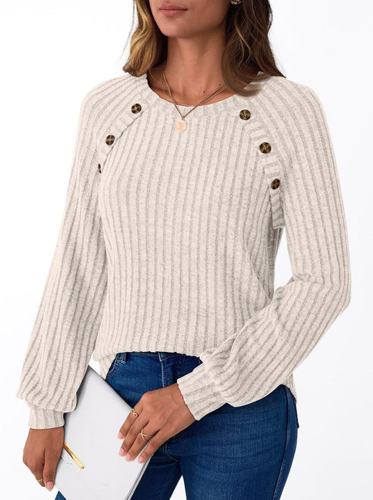Damen Pullover mit dekorativen Knöpfen und strukturiertem Rippdesign EB
