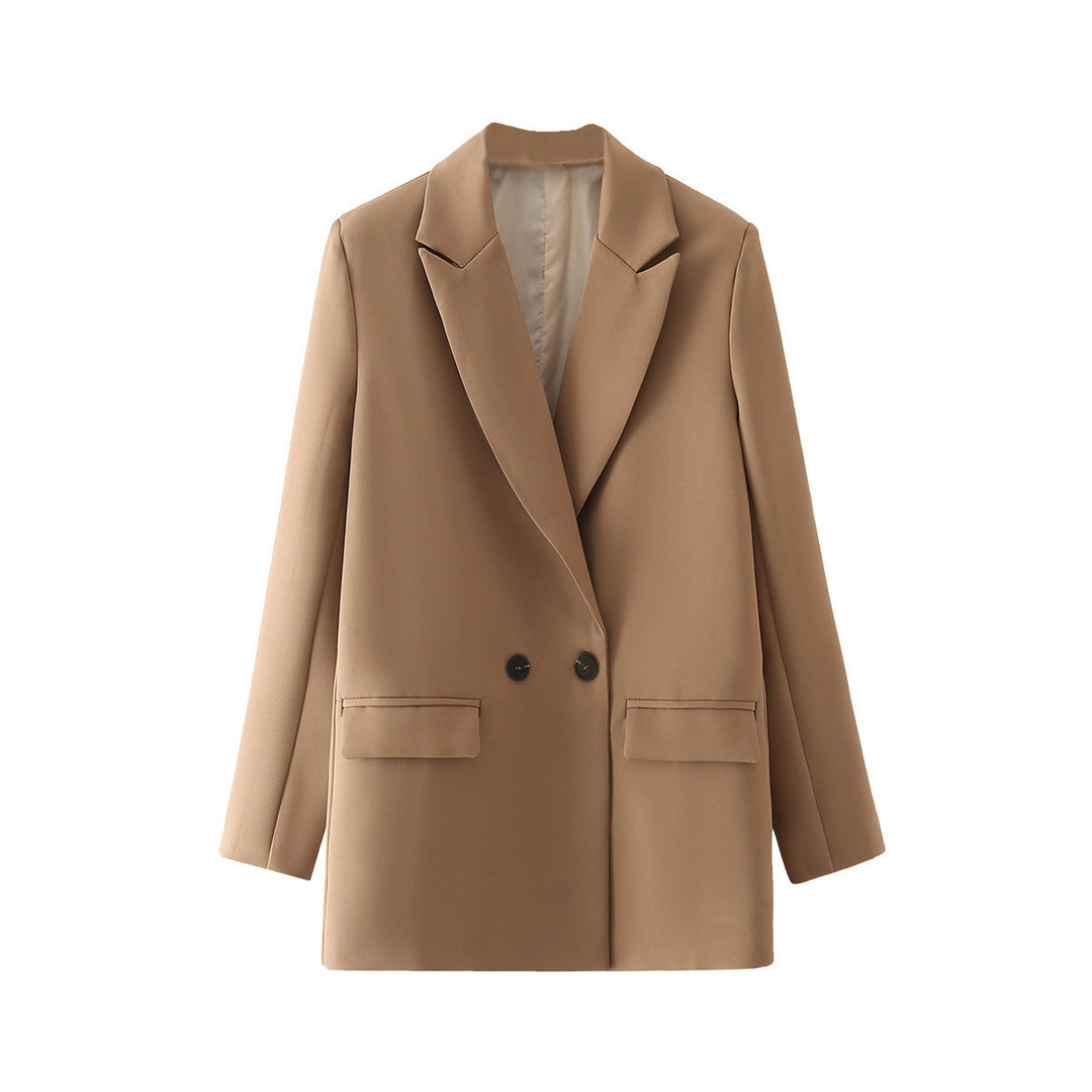 Damen Oversize Doppelreihiger Blazer mit fallendem Revers und weicher Innenfütterung EB