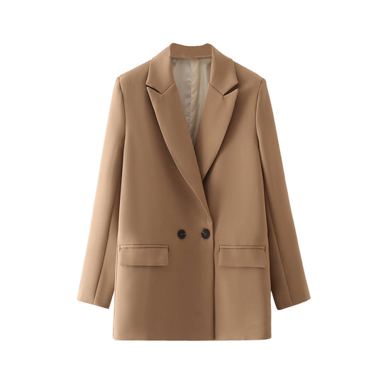 Damen Oversize Doppelreihiger Blazer mit fallendem Revers und weicher Innenfütterung EB