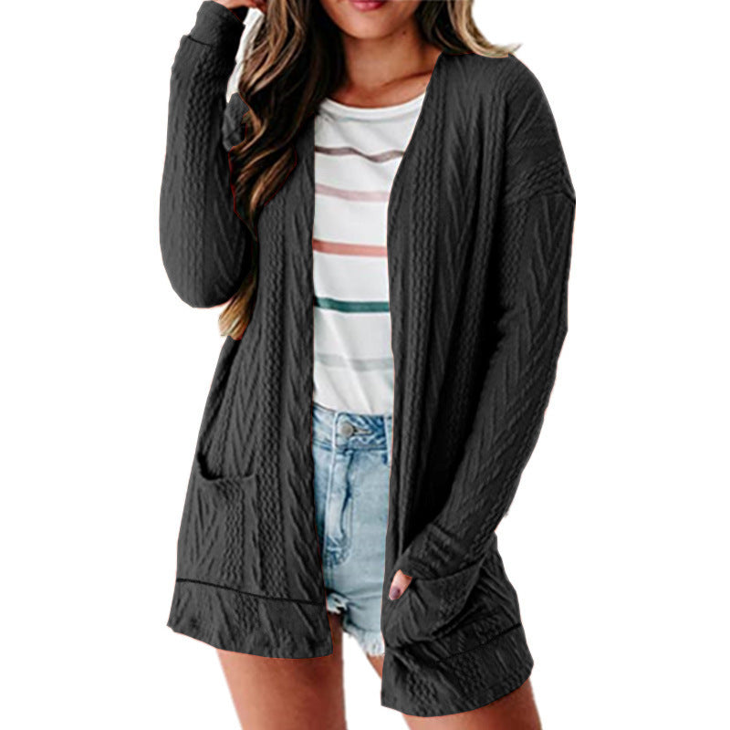 Damen luftige Strickjacke mit Taschen und modernem Design EB