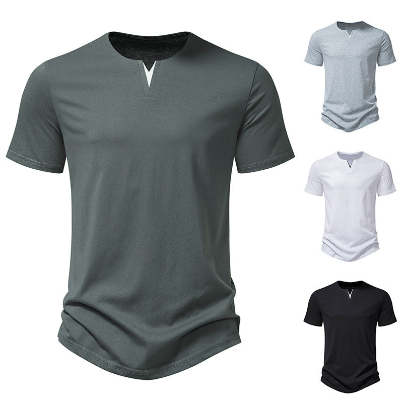 Herren Kurzarm-Henley-T-Shirt mit kreativem V-Ausschnitt und angenehmem Tragegefühl EB