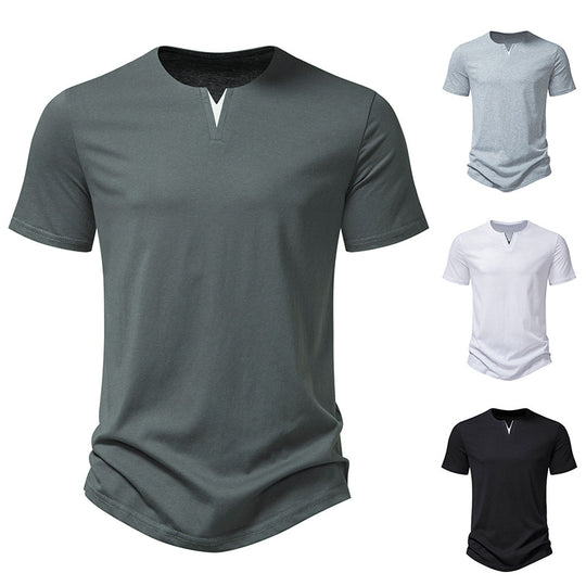 Herren Kurzarm-Henley-T-Shirt mit kreativem V-Ausschnitt und angenehmem Tragegefühl EB