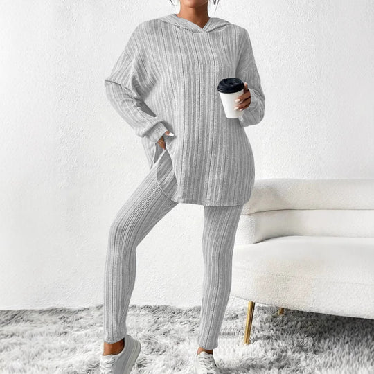 Damen Leggings-Set mit strukturiertem Langarmoberteil und bequemer Passform EB
